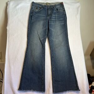 Worn Brand By Melissa Matsui Wide Leg Straight Med. Wash Frayed Hem Jeans Sz.10